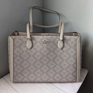 NWT Kate Spade KI791 Signature Spade Flower East West Large Laptop Tote Beige